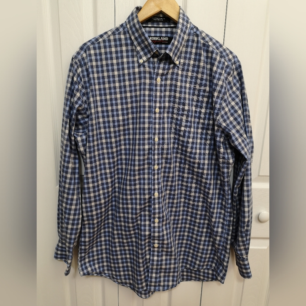 Kirkland Signature Men's Blue Gingham Shirt Size Large
